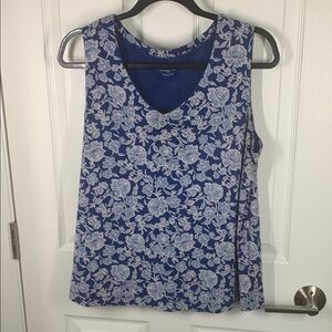 J Jill pima rounded v-neck tank size XL blue floral print